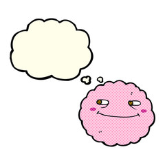 cartoon happy cloud with thought bubble