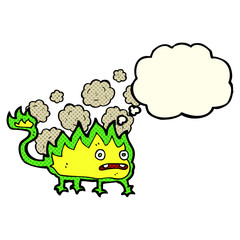 cartoon little fire demon with thought bubble