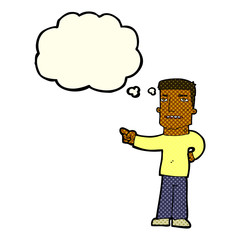 cartoon man pointing with thought bubble