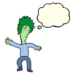 cartoon vampire man with thought bubble