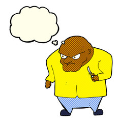 cartoon evil man with thought bubble