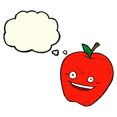 cartoon happy apple with thought bubble