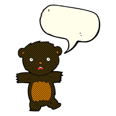 cartoon shocked black bear cub with thought bubble