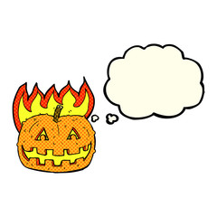 cartoon pumpkin with thought bubble