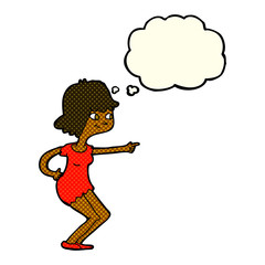 cartoon girl pointing with thought bubble