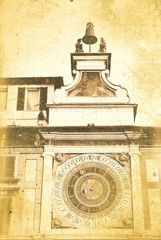 Vintage tower with astronomical clock in Brescia, Italy. Years 1540-50.