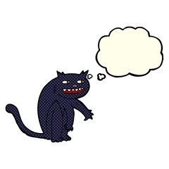cartoon black cat with thought bubble