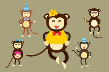 Tissu par mètre Singe Happy cartoon vector monkey dancing party birthday background
