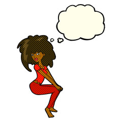 cartoon woman with big hair with thought bubble