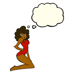 cartoon pin-up woman with thought bubble