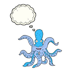 cartoon giant octopus with thought bubble
