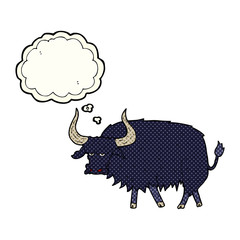 cartoon annoyed hairy ox with thought bubble