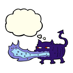cartoon fire breathing imp with thought bubble