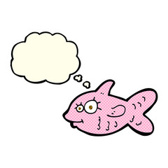 cartoon happy fish with thought bubble