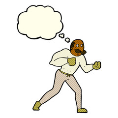 cartoon retro boxer man with thought bubble