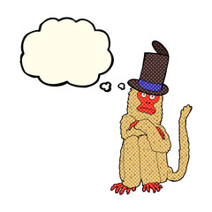 cartoon monkey wearing hat with thought bubble