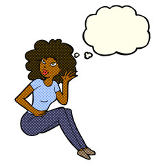 cartoon woman listening with thought bubble