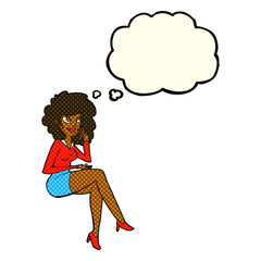 cartoon office woman sitting with thought bubble