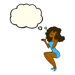 cartoon attractive woman sitting with thought bubble