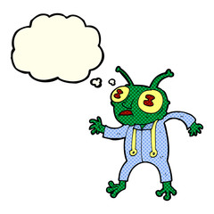 cartoon alien spaceman with thought bubble
