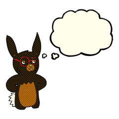 cartoon rabbit wearing spectacles with thought bubble