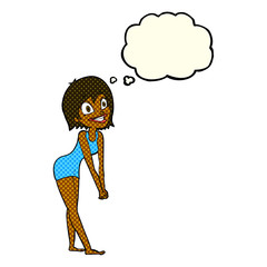 cartoon excited woman with thought bubble