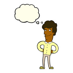 cartoon happy man with thought bubble