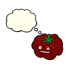 cartoon happy tomato with thought bubble