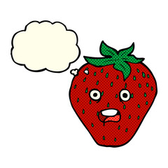 cartoon strawberry with thought bubble