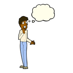 cartoon worried man with thought bubble