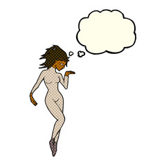 cartoon future space woman with thought bubble