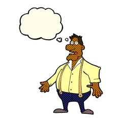 cartoon shocked man with thought bubble