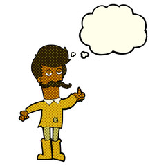 cartoon old man in poor clothes with thought bubble