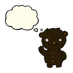 cartoon waving black bear with thought bubble