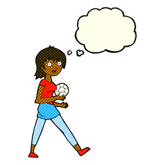 cartoon soccer girl with thought bubble