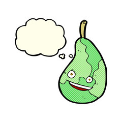 cartoon happy pear with thought bubble