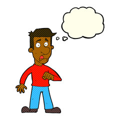 cartoon shocked man with thought bubble