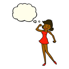 cartoon woman with can do attitude with thought bubble