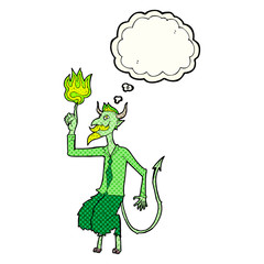 cartoon devil in shirt and tie with thought bubble