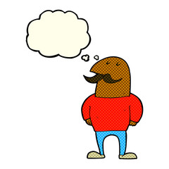 cartoon bald man with mustache with thought bubble