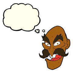 cartoon evil old man face with thought bubble