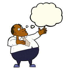 cartoon exasperated middle aged man with thought bubble