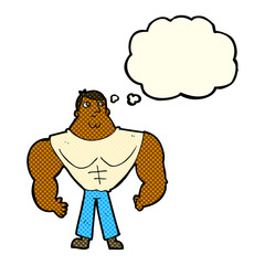 cartoon body builder with thought bubble