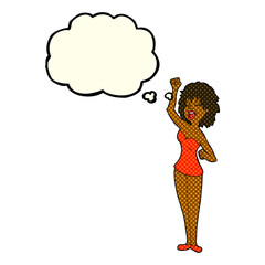cartoon dancing woman with thought bubble