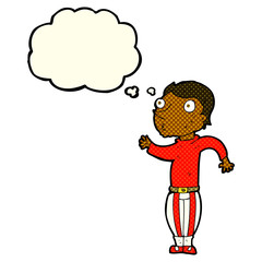 cartoon man in loud clothes with thought bubble