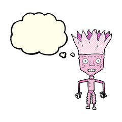 funny cartoon robot wearing crown with thought bubble