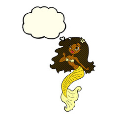 cartoon pretty mermaid with thought bubble