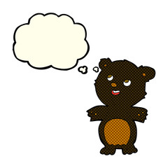 cartoon happy little black bear with thought bubble