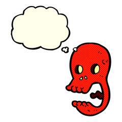 funny cartoon skull with thought bubble