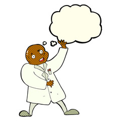cartoon mad scientist with thought bubble